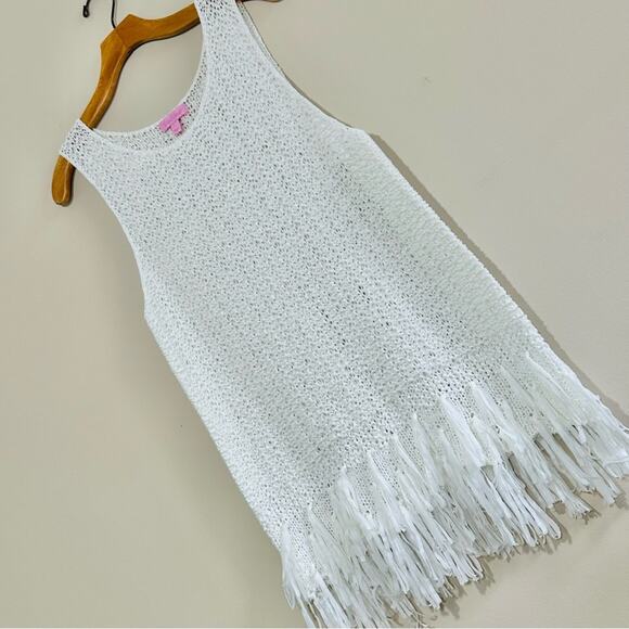 Lilly Pulitzer Lua Fringe Tank Top White Boho Beach Vacation Resortwear | Large - Picture 3 of 12
